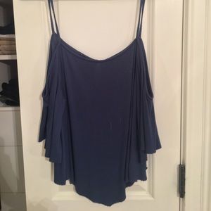 Blue tank top with shoulder cutouts